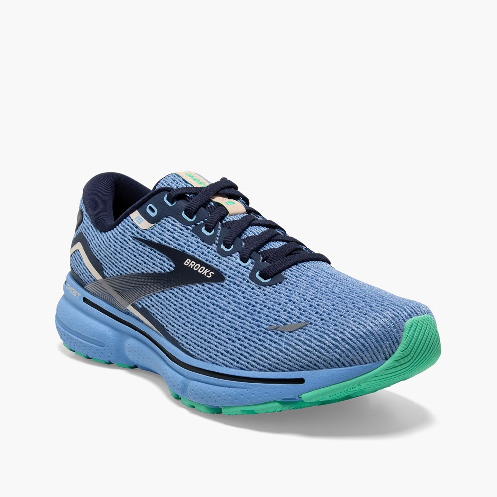 Chaussures Running Route Brooks Ghost 15 Cushioned Blanche Grise Bleu Femme | QMF-1299369